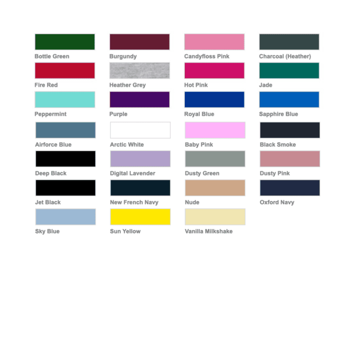 Farbpalette mit verschiedenen Farbnamen