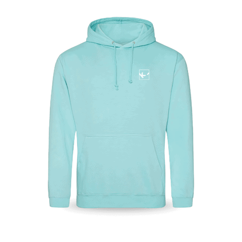 Hellblauer Hoodie mit Logo auf der Brust
