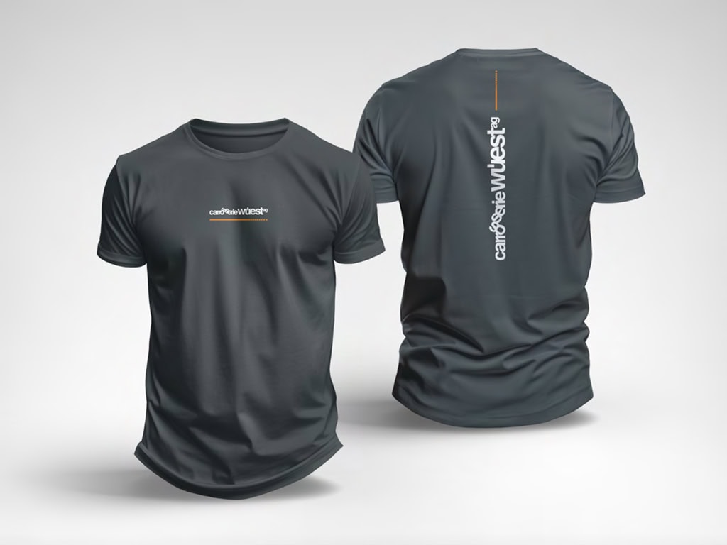 Graue T-Shirts, Front- und Rückansicht mit Schriftzug.